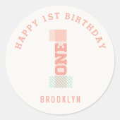 Moderne Stripes Big Nummer 1 1e verjaardag Ronde Sticker (Voorkant)