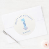 Moderne Stripes Big Nummer 1 1e verjaardag Ronde Sticker (Envelop)