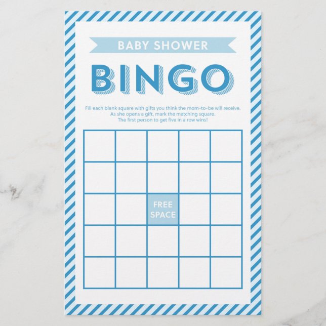 Moderne Stripes Blue Baby shower Bingo Game (Voorkant)