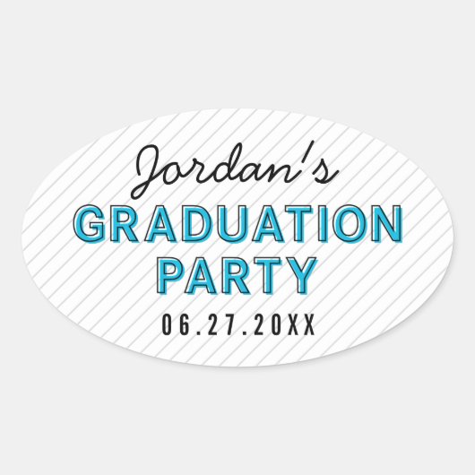 Moderne Stripes Blue Graduation Party Ovale Sticker (Voorkant)