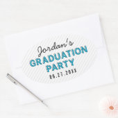 Moderne Stripes Blue Graduation Party Ovale Sticker (Envelop)