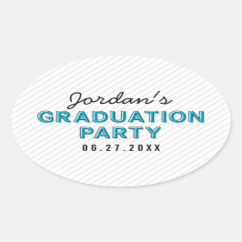 Moderne Stripes Blue Graduation Party Ovale Sticker
