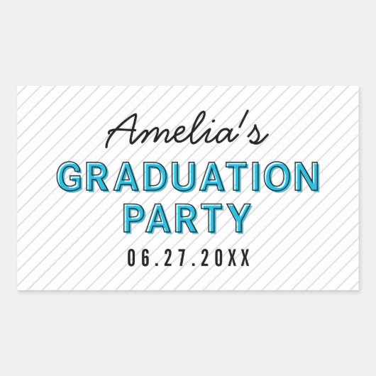 Moderne Stripes Blue Graduation Party Rechthoekige Sticker (Voorkant)