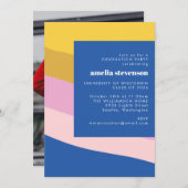 Moderne Stripes Blue Yellow Graduparty foto Kaart (Voorkant / Achterkant)