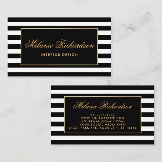 Moderne Stripes en Gold Lijst Visitekaartje (Voorkant / Achterkant)