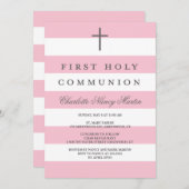 Moderne Stripes First Community Invitation roze Kaart (Voorkant / Achterkant)