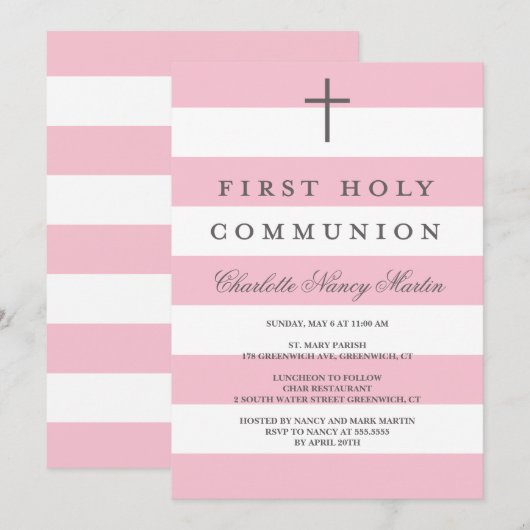 Moderne Stripes First Community Invitation roze Kaart (Voorkant / Achterkant)