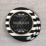 Moderne Stripes Gold Border Familienaam Ronde Kartonnen Onderzetter<br><div class="desc">Moderne Stripes Gold Border Family Name Paper Onderzetter.</div>