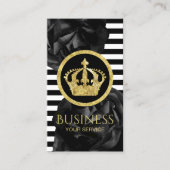 Moderne Stripes Gold Crown Logo Black Floral Visitekaartje (Voorkant)