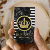 Moderne Stripes Gold Crown Logo Black Floral Visitekaartje