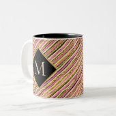 Moderne Stripes Gold Glitter Monogram Black Tweekleurige Koffiemok (Voorkant links)