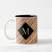 Moderne Stripes Gold Glitter Monogram Black Tweekleurige Koffiemok (Links)