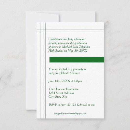 Moderne Stripes Green - 3x5 Afstuderen Aankondigin Kaart (Achterkant)