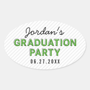 Moderne Stripes Green Graduation Party Ovale Sticker