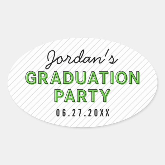 Moderne Stripes Green Graduation Party Ovale Sticker (Voorkant)