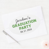 Moderne Stripes Green Graduation Party Ovale Sticker (Envelop)