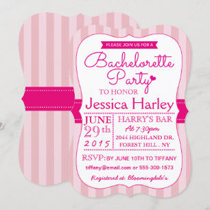 Moderne Stripes Hot Pink Bachelorette Party Kaart