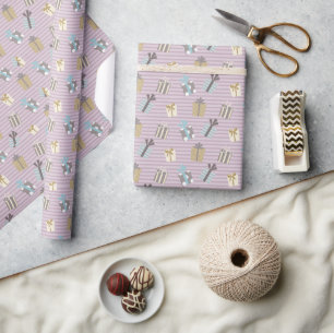 Moderne Stripes Linten & Geschenken Kerstmispatroo Cadeaupapier