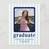 Moderne Stripes Marine Blauwe Foto Afstudeerfeest Briefkaart (Voorkant)