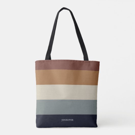 Moderne stripes met monogram Aarde Tote Bag (Achterkant)