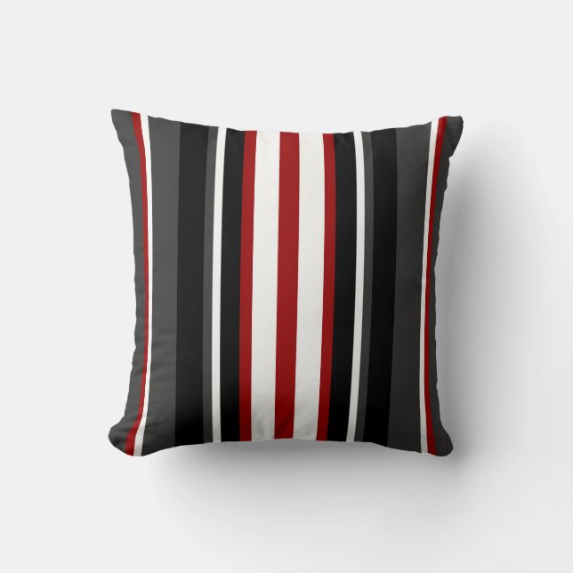 Moderne Stripes Patroon op zwart/wit/grijs/rood Kussen (Voorkant)