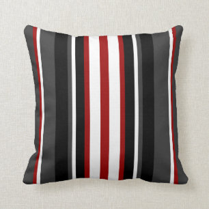 Moderne Stripes Patroon op zwart/wit/grijs/rood Kussen