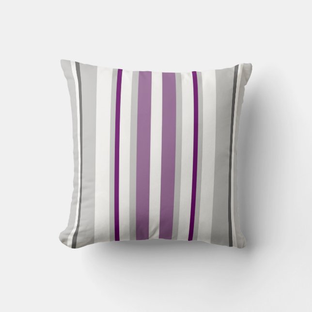 Moderne Stripes Pattern op Maroon/Mauve/White/Grey Kussen (Voorkant)