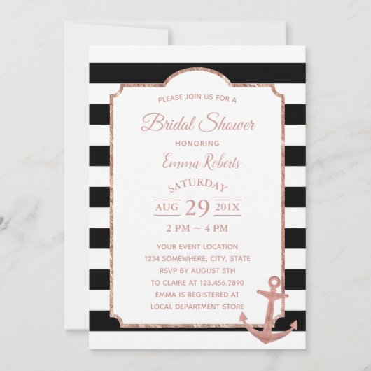 Moderne Stripes Roos Gold Anchor Vrijgezellenfeest Kaart (Voorkant)