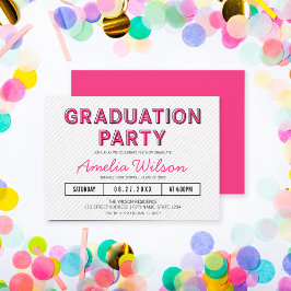 Moderne Stripes Roze Graduation Party Kaart