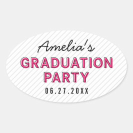 Moderne Stripes Roze Graduation Party Ovale Sticker