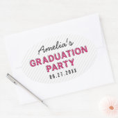 Moderne Stripes Roze Graduation Party Ovale Sticker (Envelop)
