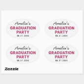 Moderne Stripes Roze Graduation Party Ovale Sticker (Vel)