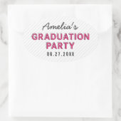 Moderne Stripes Roze Graduation Party Ovale Sticker (Tas)