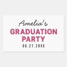 Moderne Stripes Roze Graduation Party Rechthoekige Sticker