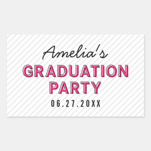 Moderne Stripes Roze Graduation Party Rechthoekige Sticker