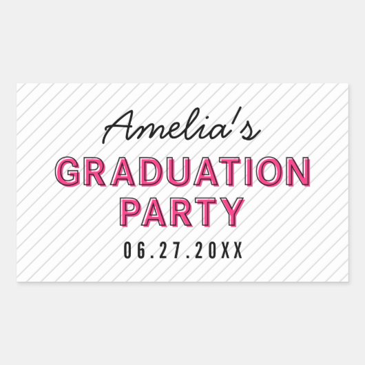 Moderne Stripes Roze Graduation Party Rechthoekige Sticker (Voorkant)