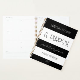 Moderne Stripes Wit Zwart Kalender Planner Aangepa