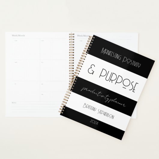 Moderne Stripes Wit Zwart Kalender Planner Aangepa (Display)