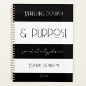 Moderne Stripes Wit Zwart Kalender Planner Aangepa (Voorkant)