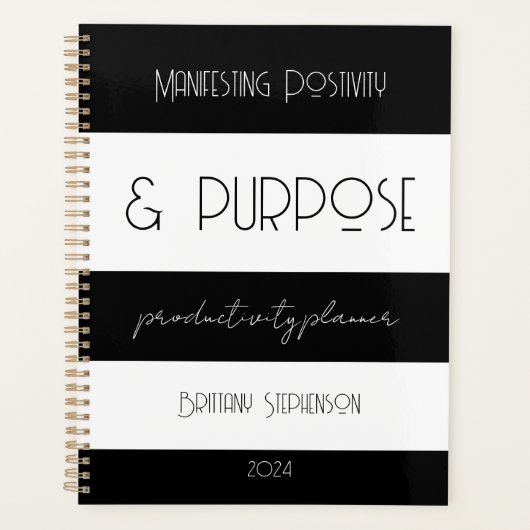 Moderne Stripes Wit Zwart Kalender Planner Aangepa (Voorkant)