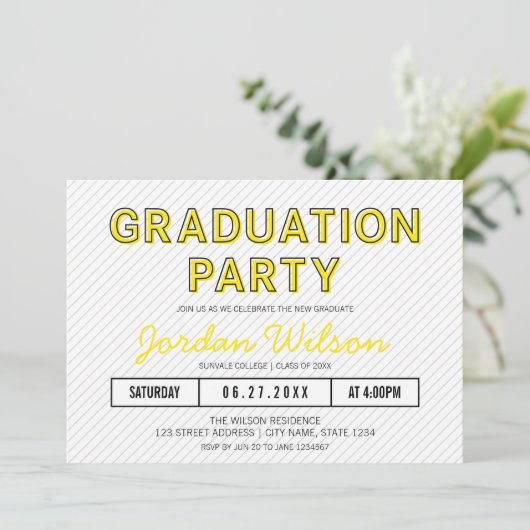 Moderne Stripes Yellow Graduparty Kaart (Staand voorkant)