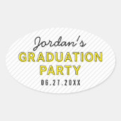 Moderne Stripes Yellow Graduparty Ovale Sticker (Voorkant)