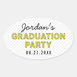 Moderne Stripes Yellow Graduparty Ovale Sticker