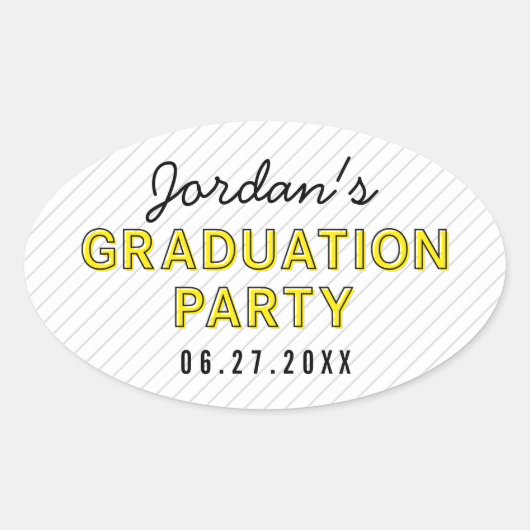 Moderne Stripes Yellow Graduparty Ovale Sticker (Voorkant)