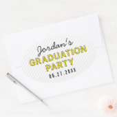 Moderne Stripes Yellow Graduparty Ovale Sticker (Envelop)