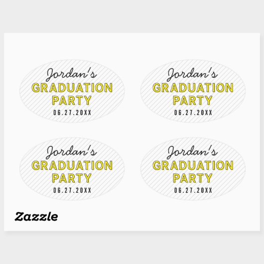 Moderne Stripes Yellow Graduparty Ovale Sticker (Vel)