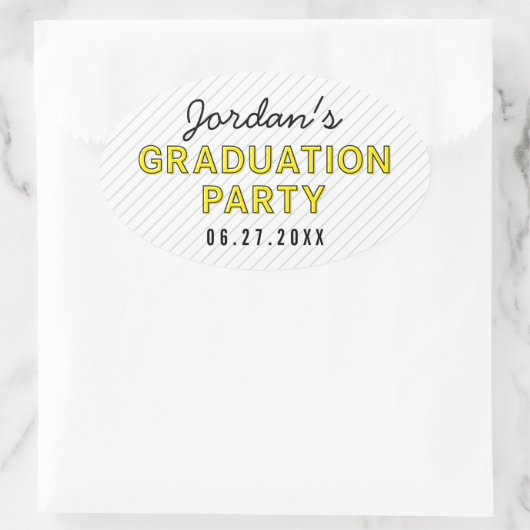 Moderne Stripes Yellow Graduparty Ovale Sticker (Tas)