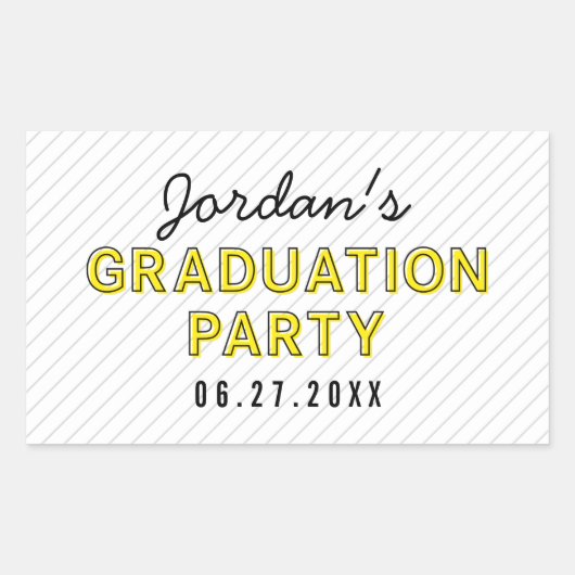Moderne Stripes Yellow Graduparty Rechthoekige Sticker (Voorkant)