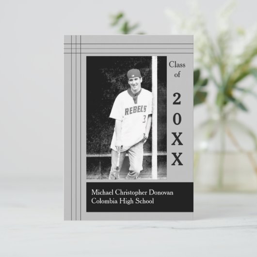 Moderne strips grijs - 3x5 Afstuderen aankondiging (Staand voorkant)