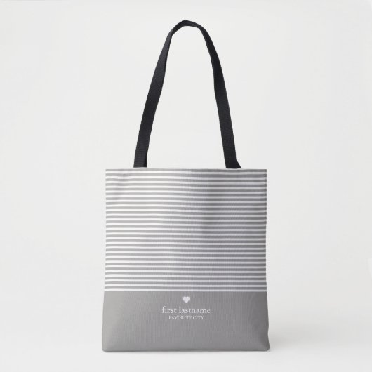 Moderne strips met geüploschaalde hartmonogram tote bag (Voorkant)